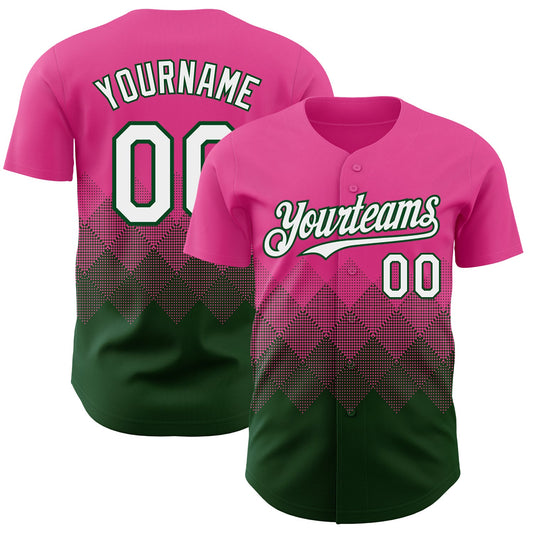 Custom Pink White-Green 3D Gradient Square Shape Authentic Baseball Jersey - Sky-Custom