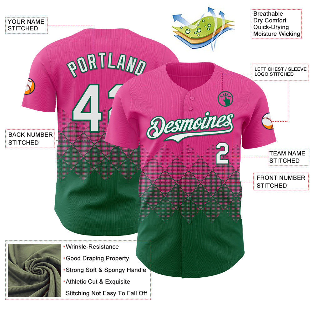 Custom Pink White-Kelly Green 3D Gradient Square Shape Authentic Baseball Jersey - Sky-Custom