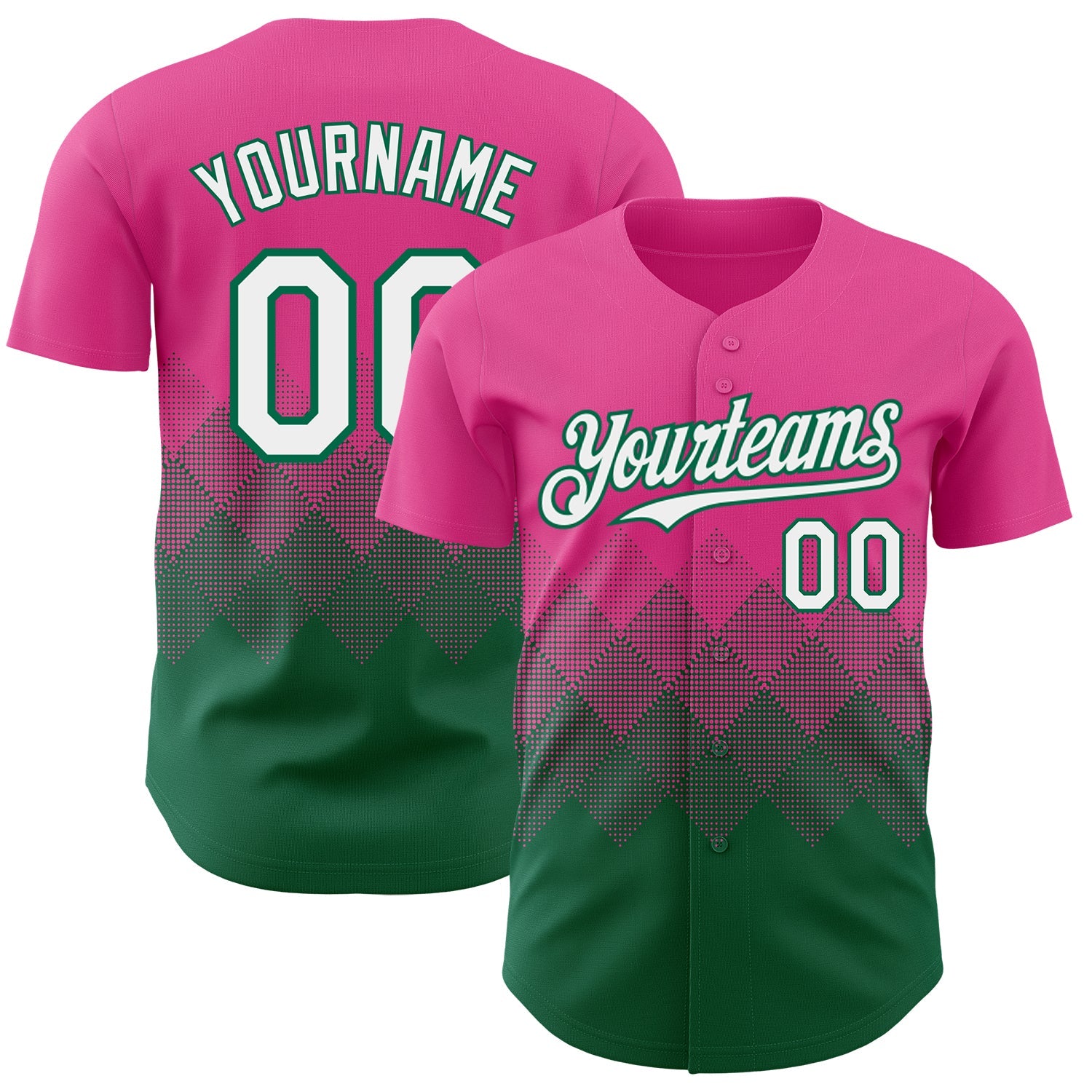 Custom Pink White-Kelly Green 3D Gradient Square Shape Authentic Baseball Jersey - Sky-Custom