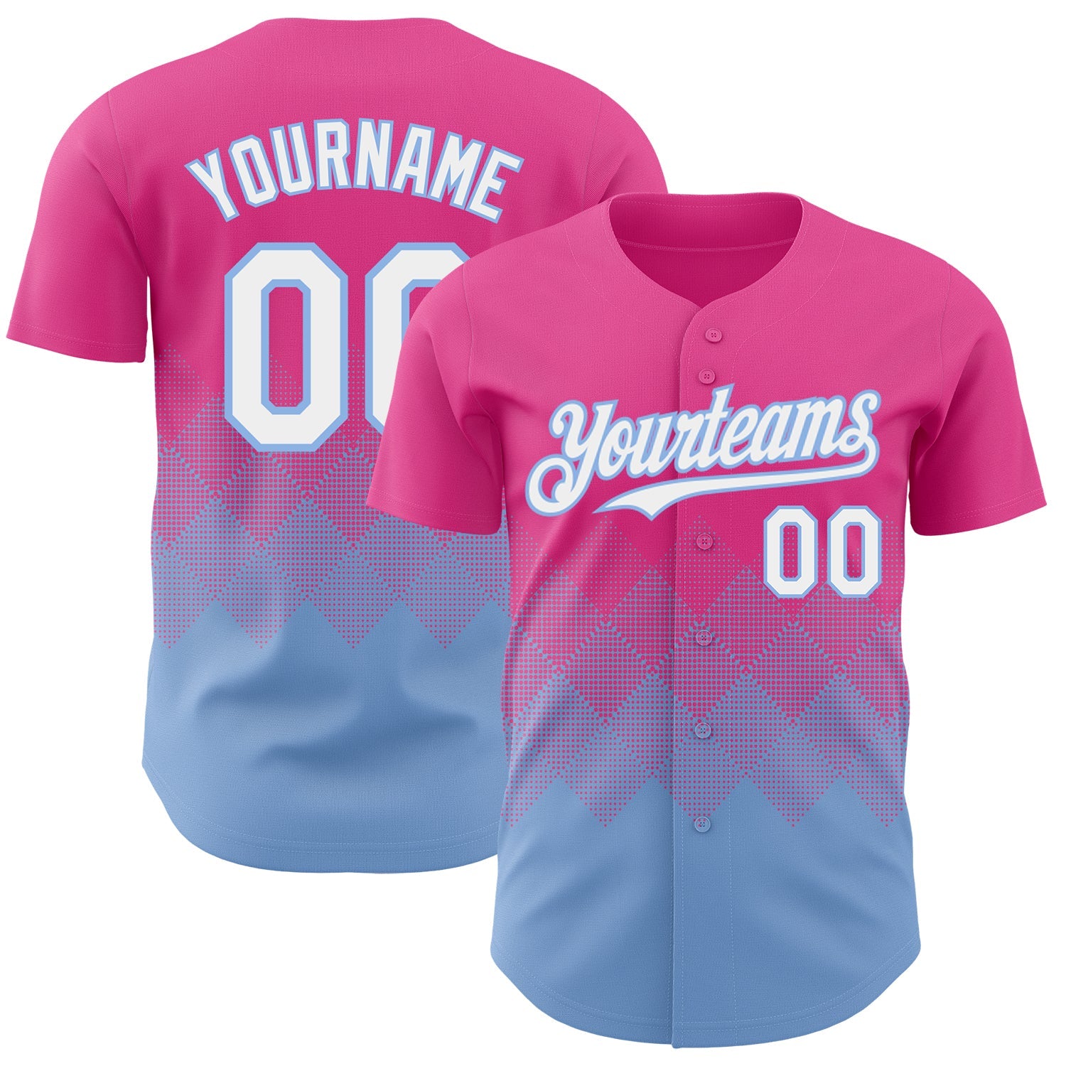 Custom Pink White-Light Blue 3D Gradient Square Shape Authentic Baseball Jersey - Sky-Custom