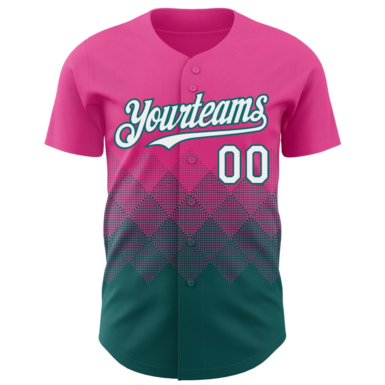 Custom Pink White-Teal 3D Gradient Square Shape Authentic Baseball Jersey - Sky-Custom