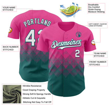 Custom Pink White-Teal 3D Gradient Square Shape Authentic Baseball Jersey - Sky-Custom