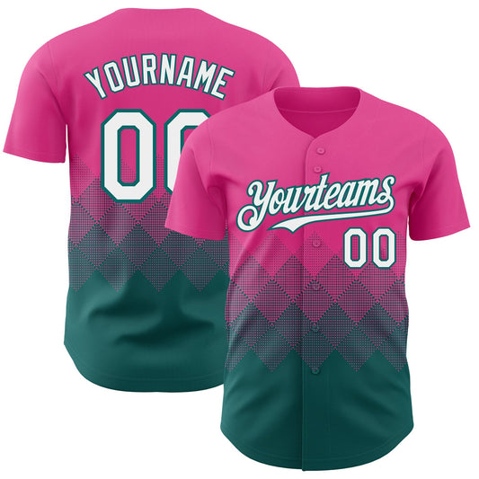 Custom Pink White-Teal 3D Gradient Square Shape Authentic Baseball Jersey - Sky-Custom