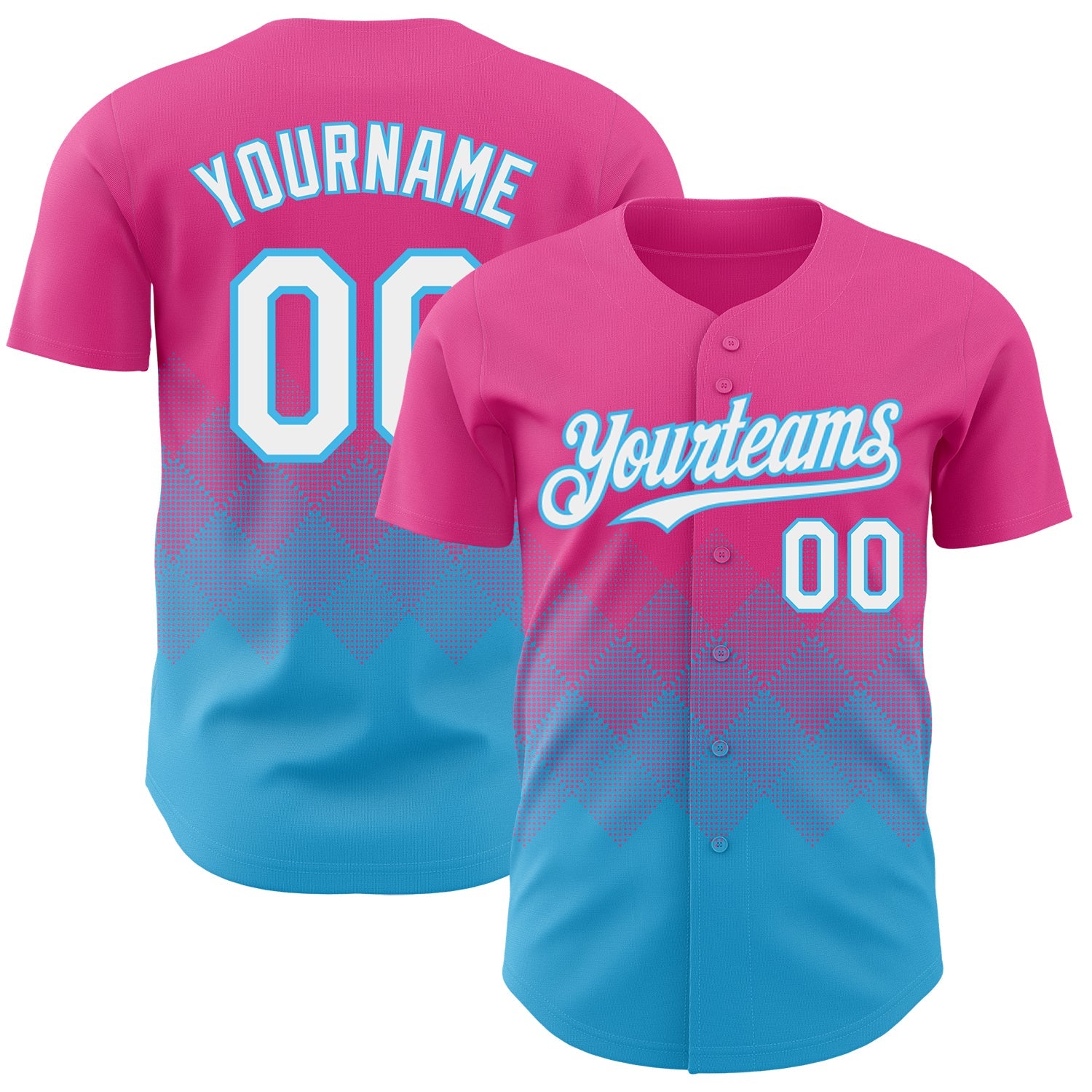 Custom Pink White-Sky Blue 3D Gradient Square Shape Authentic Baseball Jersey - Sky-Custom