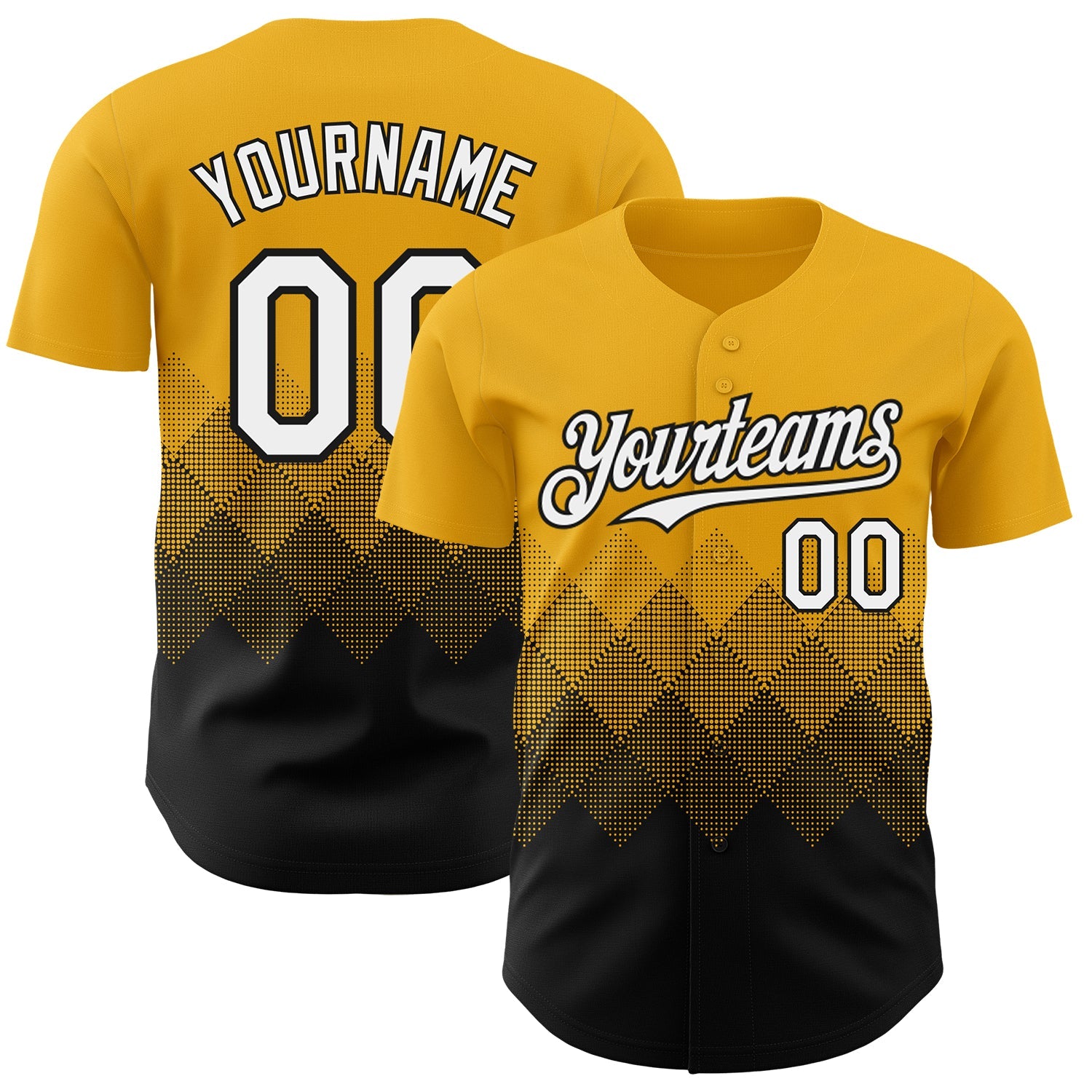 Custom Gold White-Black 3D Gradient Square Shape Authentic Baseball Jersey - Sky-Custom