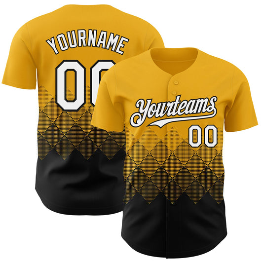 Custom Gold White-Black 3D Gradient Square Shape Authentic Baseball Jersey - Sky-Custom