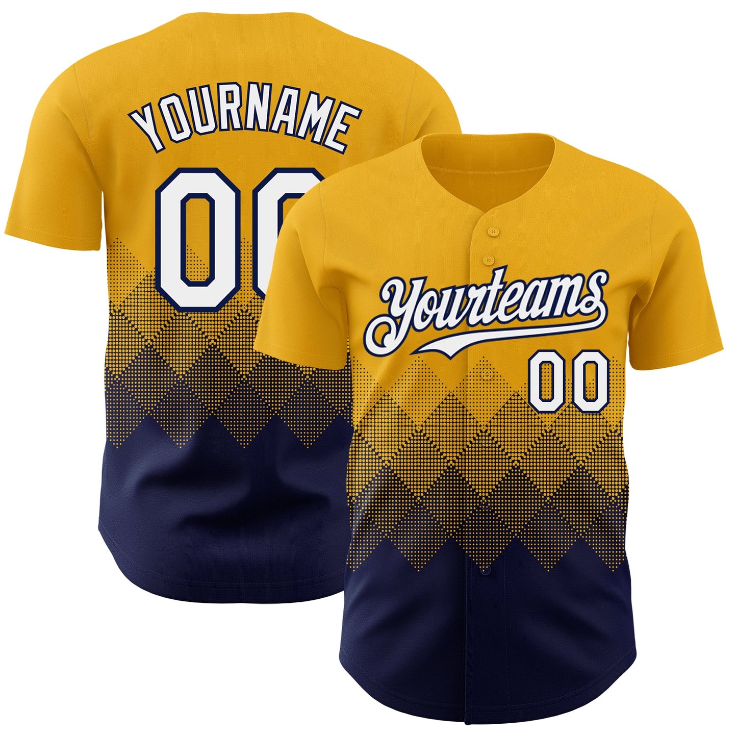 Custom Gold White-Navy 3D Gradient Square Shape Authentic Baseball Jersey - Sky-Custom