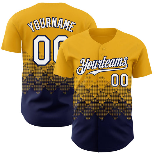 Custom Gold White-Navy 3D Gradient Square Shape Authentic Baseball Jersey - Sky-Custom