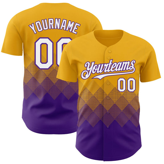 Custom Gold White-Purple 3D Gradient Square Shape Authentic Baseball Jersey - Sky-Custom
