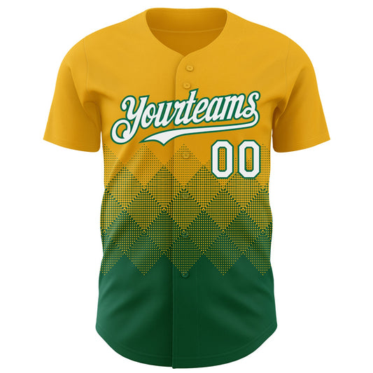 Custom Gold White-Kelly Green 3D Gradient Square Shape Authentic Baseball Jersey - Sky-Custom