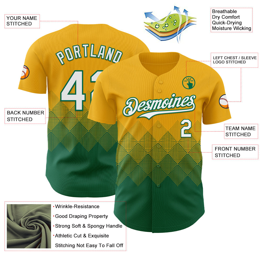 Custom Gold White-Kelly Green 3D Gradient Square Shape Authentic Baseball Jersey - Sky-Custom