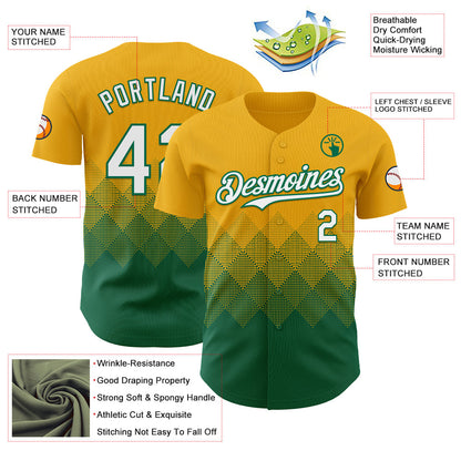 Custom Gold White-Kelly Green 3D Gradient Square Shape Authentic Baseball Jersey - Sky-Custom