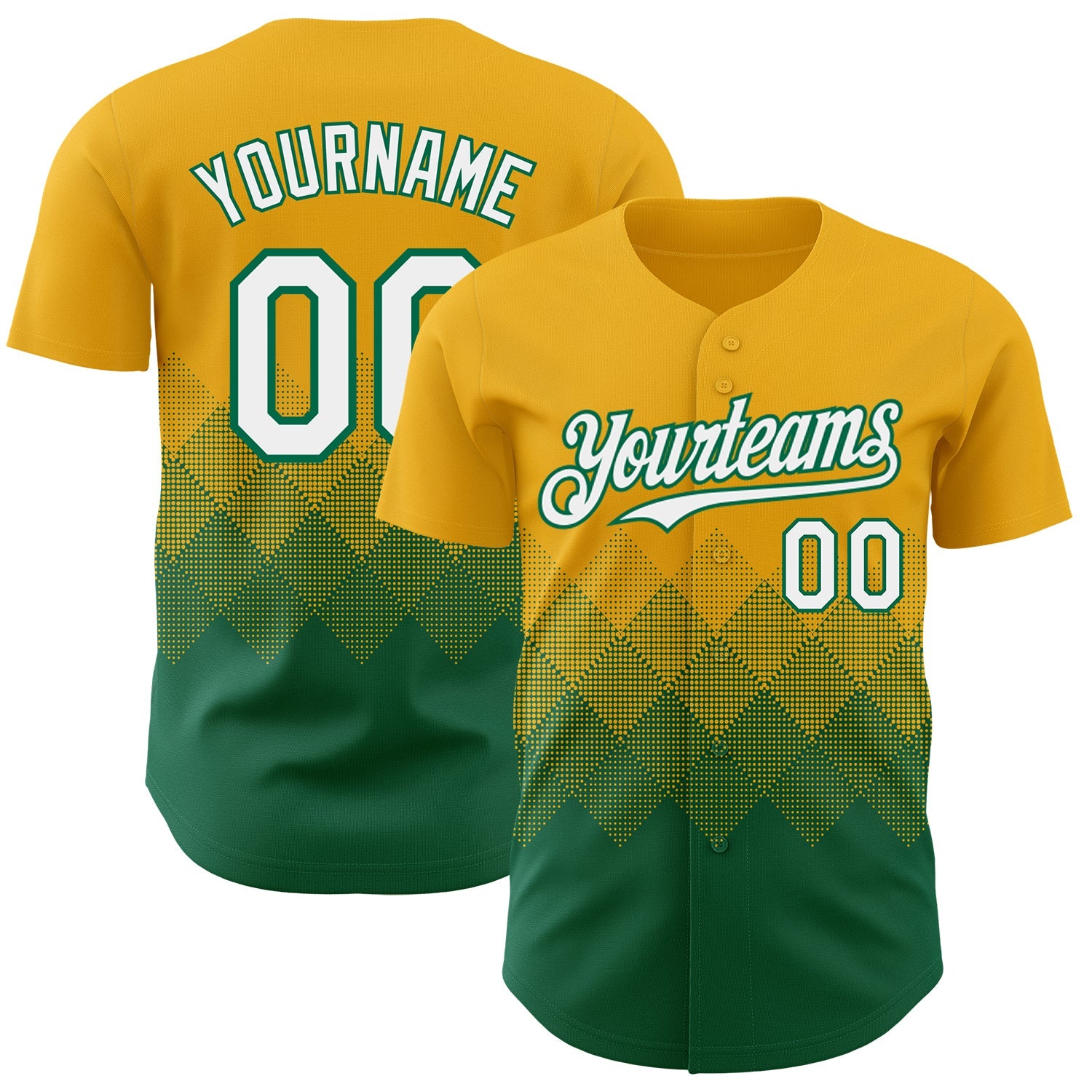 Custom Gold White-Kelly Green 3D Gradient Square Shape Authentic Baseball Jersey - Sky-Custom