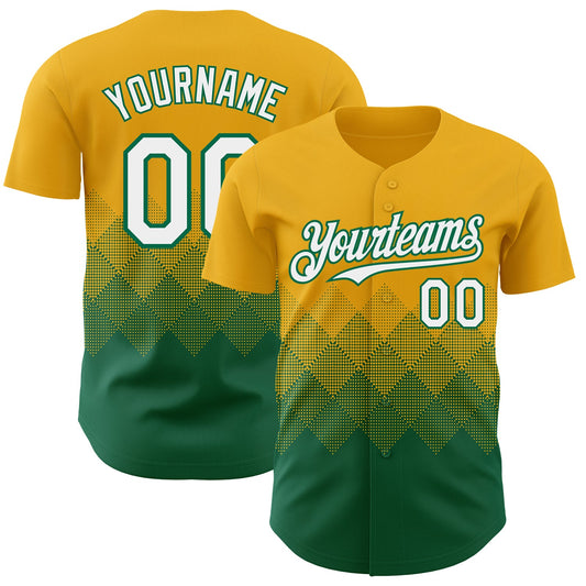 Custom Gold White-Kelly Green 3D Gradient Square Shape Authentic Baseball Jersey - Sky-Custom