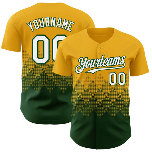 Custom Gold White-Green 3D Gradient Square Shape Authentic Baseball Jersey - Sky-Custom