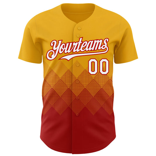Custom Gold White-Red 3D Gradient Square Shape Authentic Baseball Jersey - Sky-Custom