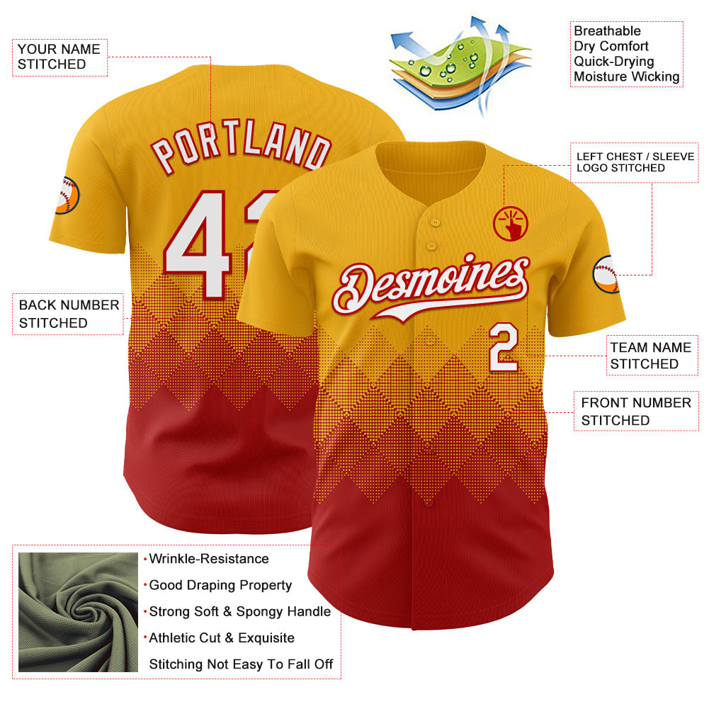 Custom Gold White-Red 3D Gradient Square Shape Authentic Baseball Jersey - Sky-Custom