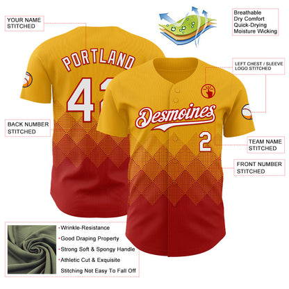 Custom Gold White-Red 3D Gradient Square Shape Authentic Baseball Jersey - Sky-Custom