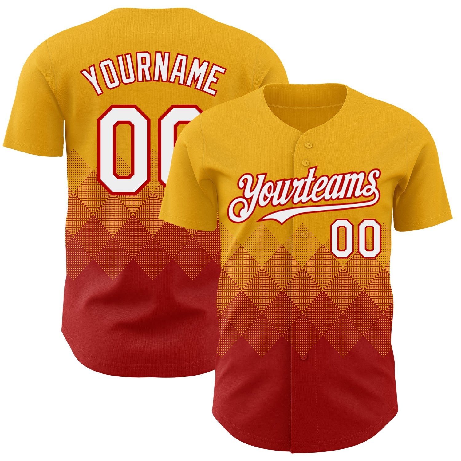 Custom Gold White-Red 3D Gradient Square Shape Authentic Baseball Jersey - Sky-Custom