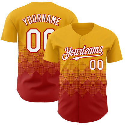 Custom Gold White-Red 3D Gradient Square Shape Authentic Baseball Jersey - Sky-Custom