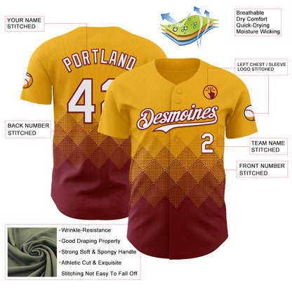 Custom Gold White-Crimson 3D Gradient Square Shape Authentic Baseball Jersey - Sky-Custom