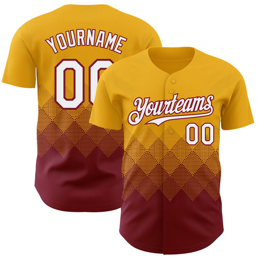 Custom Gold White-Crimson 3D Gradient Square Shape Authentic Baseball Jersey - Sky-Custom