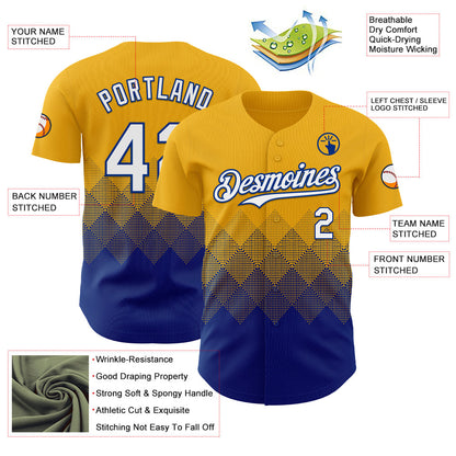Custom Gold White-Royal 3D Gradient Square Shape Authentic Baseball Jersey - Sky-Custom