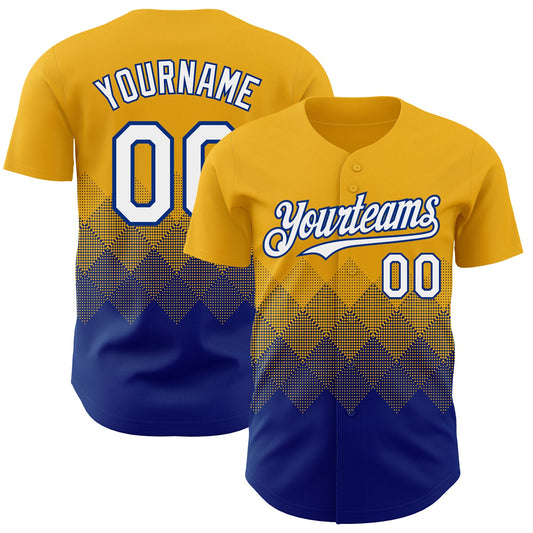 Custom Gold White-Royal 3D Gradient Square Shape Authentic Baseball Jersey - Sky-Custom