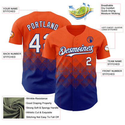 Custom Orange White-Royal 3D Gradient Square Shape Authentic Baseball Jersey - Sky-Custom