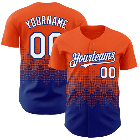 Custom Orange White-Royal 3D Gradient Square Shape Authentic Baseball Jersey - Sky-Custom