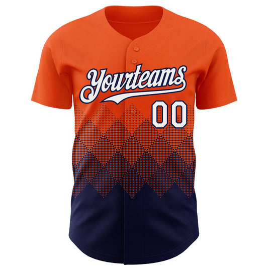 Custom Orange White-Navy 3D Gradient Square Shape Authentic Baseball Jersey - Sky-Custom