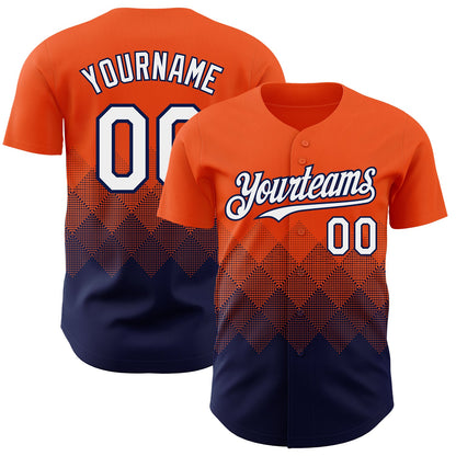 Custom Orange White-Navy 3D Gradient Square Shape Authentic Baseball Jersey - Sky-Custom