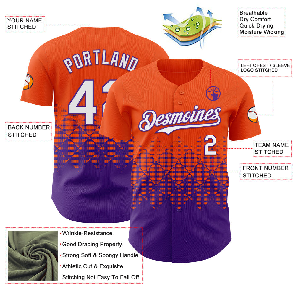 Custom Orange White-Purple 3D Gradient Square Shape Authentic Baseball Jersey - Sky-Custom