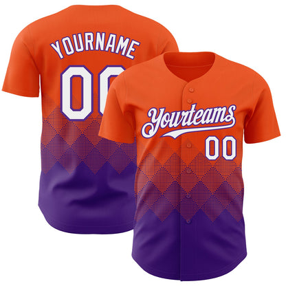 Custom Orange White-Purple 3D Gradient Square Shape Authentic Baseball Jersey - Sky-Custom
