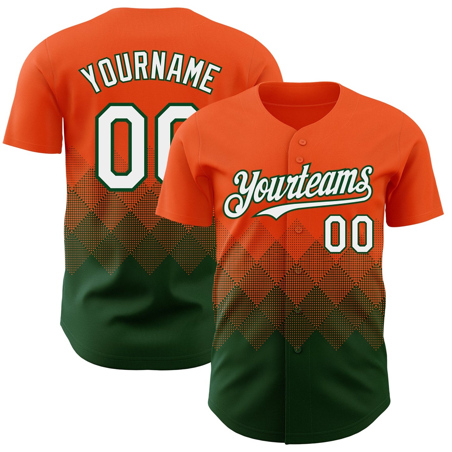 Custom Orange White-Green 3D Gradient Square Shape Authentic Baseball Jersey - Sky-Custom