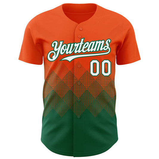 Custom Orange White-Kelly Green 3D Gradient Square Shape Authentic Baseball Jersey - Sky-Custom