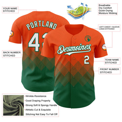 Custom Orange White-Kelly Green 3D Gradient Square Shape Authentic Baseball Jersey - Sky-Custom