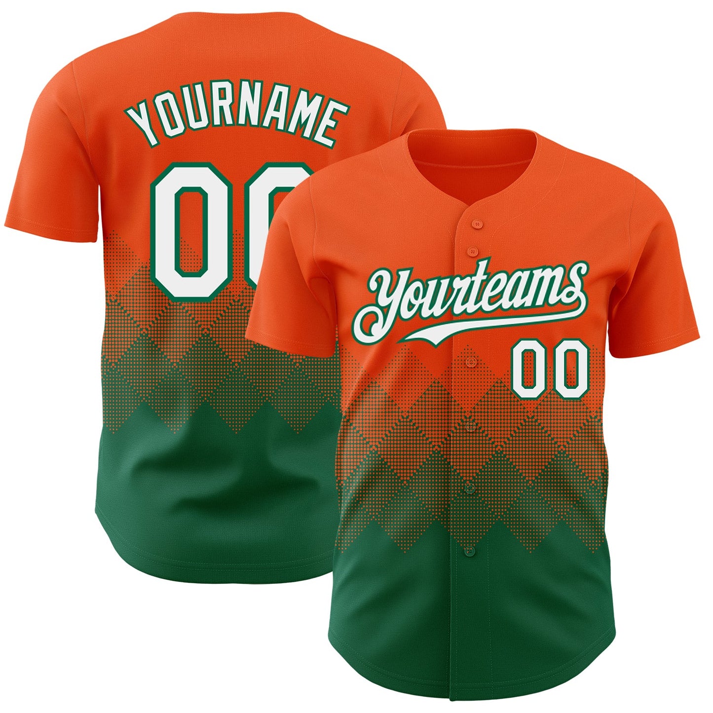 Custom Orange White-Kelly Green 3D Gradient Square Shape Authentic Baseball Jersey - Sky-Custom
