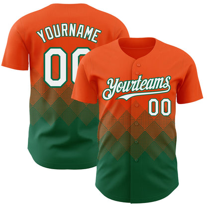 Custom Orange White-Kelly Green 3D Gradient Square Shape Authentic Baseball Jersey - Sky-Custom