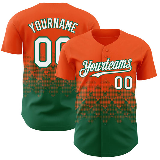 Custom Orange White-Kelly Green 3D Gradient Square Shape Authentic Baseball Jersey - Sky-Custom