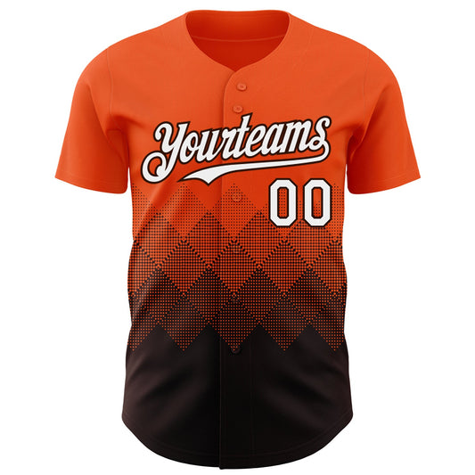 Custom Orange White-Brown 3D Gradient Square Shape Authentic Baseball Jersey - Sky-Custom