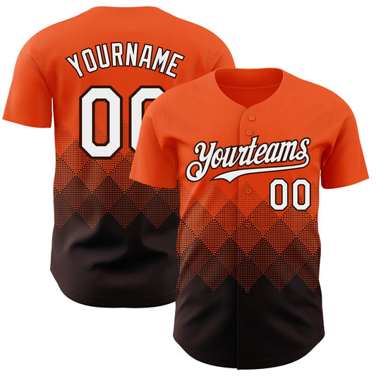 Custom Orange White-Brown 3D Gradient Square Shape Authentic Baseball Jersey - Sky-Custom