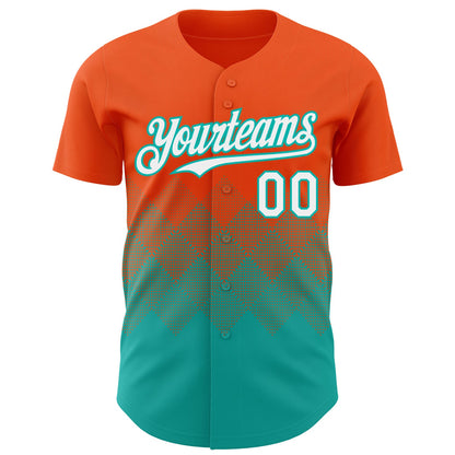 Custom Orange White-Aqua 3D Gradient Square Shape Authentic Baseball Jersey - Sky-Custom