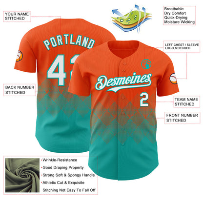 Custom Orange White-Aqua 3D Gradient Square Shape Authentic Baseball Jersey - Sky-Custom
