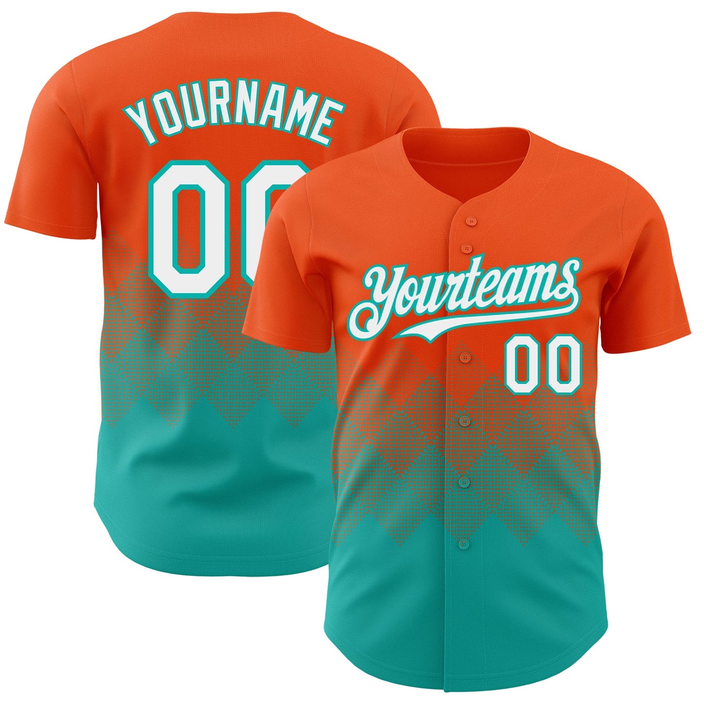 Custom Orange White-Aqua 3D Gradient Square Shape Authentic Baseball Jersey - Sky-Custom