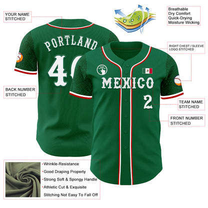 Custom Kelly Green White-Red 3D Mexico Mexican Flag Authentic Baseball Jersey - Sky-Custom