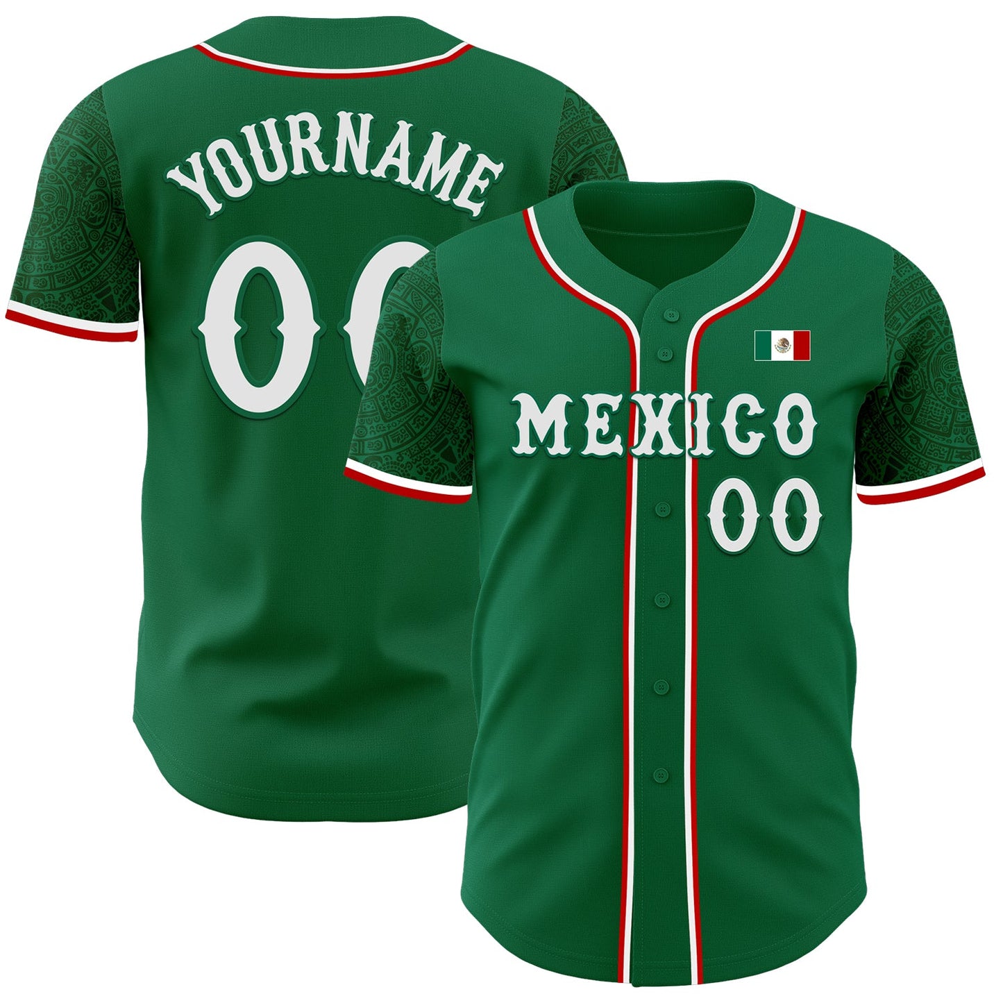 Custom Kelly Green White-Red 3D Mexico Mexican Flag Authentic Baseball Jersey - Sky-Custom