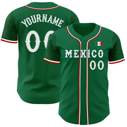 Custom Kelly Green White-Red 3D Mexico Mexican Flag Authentic Baseball Jersey - Sky-Custom