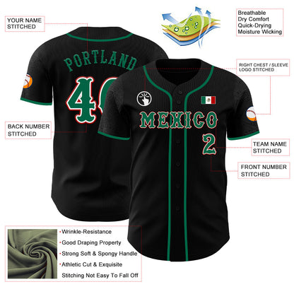 Custom Black Kelly Green White-Red 3D Mexico Mexican Flag Authentic Baseball Jersey - Sky-Custom