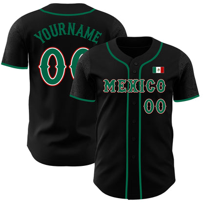 Custom Black Kelly Green White-Red 3D Mexico Mexican Flag Authentic Baseball Jersey - Sky-Custom